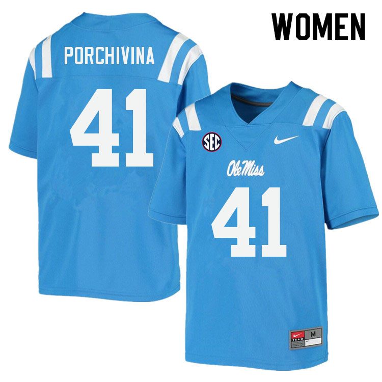 Women #41 John Porchivina Ole Miss Rebels College Football Jerseys Sale-Power Blue